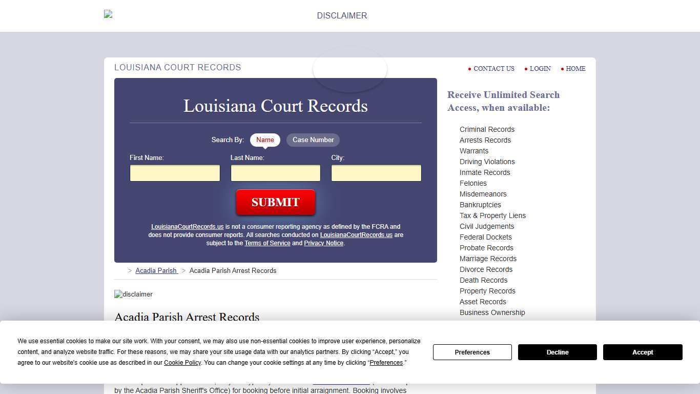 Acadia Parish Arrest Records LouisianaCourtRecords.us